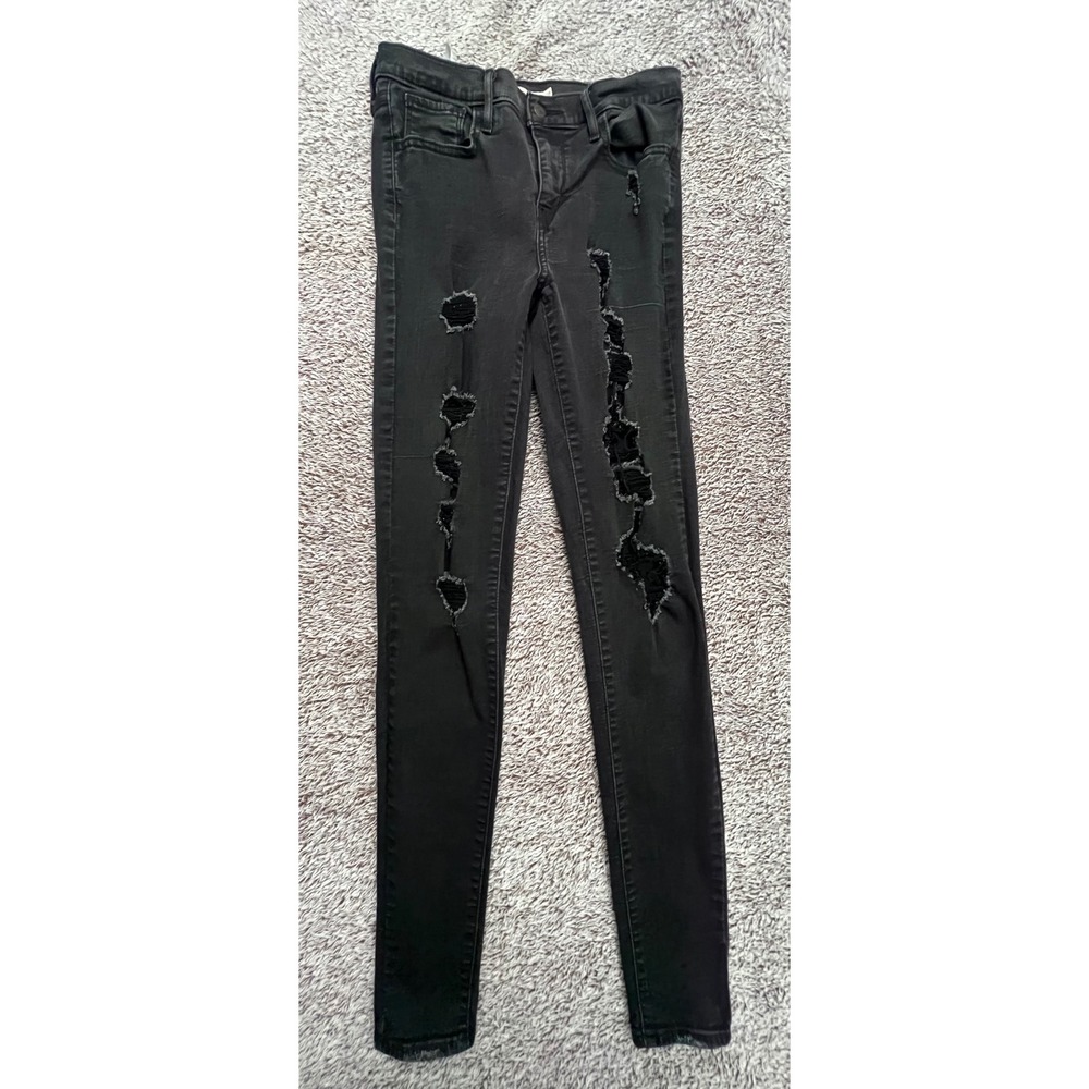Levi's 720 Womens 28 Black Distressed High Rise Super Skinny Jeans Ripped 28x32
